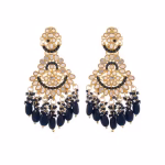 Blue Stripes & Stone Earrings With CZ in 22K Gold